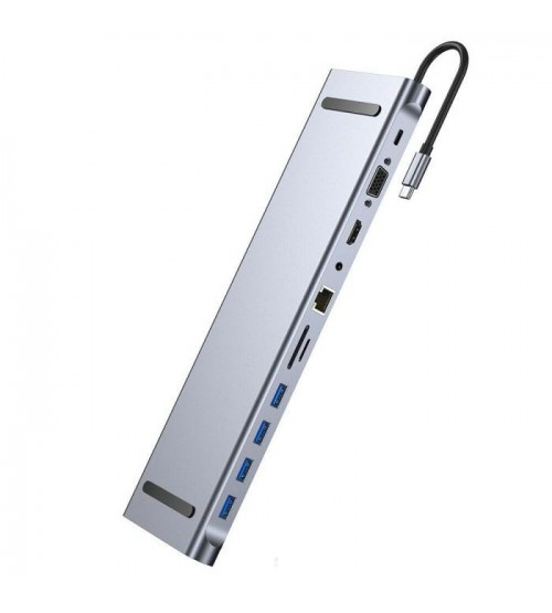 Docktion USB Hub Type C Adaptor 11in1 HDMI 4K AUX Card Reader - BYL-2003